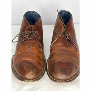 Aston Grey Mens Chukka Leather Boot Size 8.5 Brown Lace Up Heel Patch Slip On
